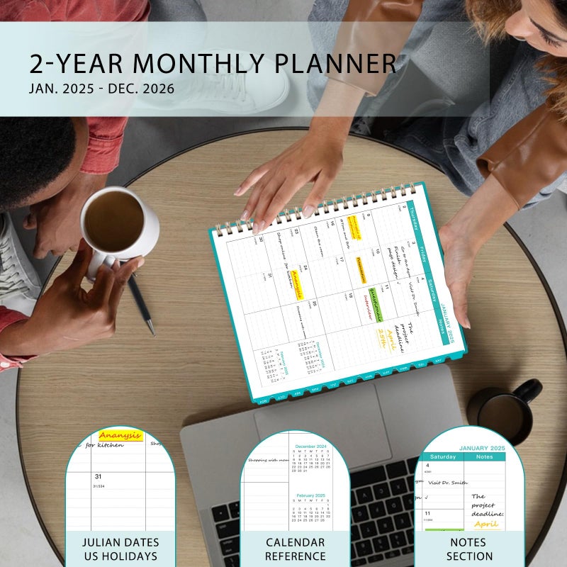 Ymumuda 2025-2026 Monthly Planner - 2 Year Monthly Planner, JAN.2025 to DEC.2026, 8.5"" x 11"", Large Planner with Spiral Bound, Perfect for School & Office Schedule, Turquoise - Image 2